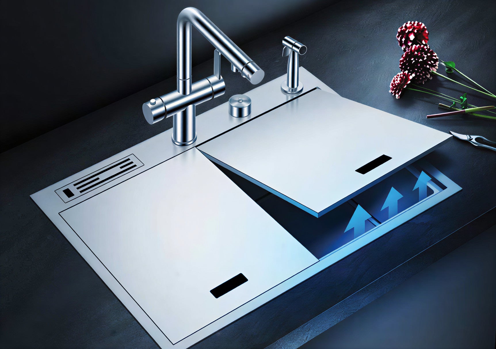 Crauf Lusso Secret Kitchen Sink 64cm 6391 Kapaklı Mutfak Evyesi